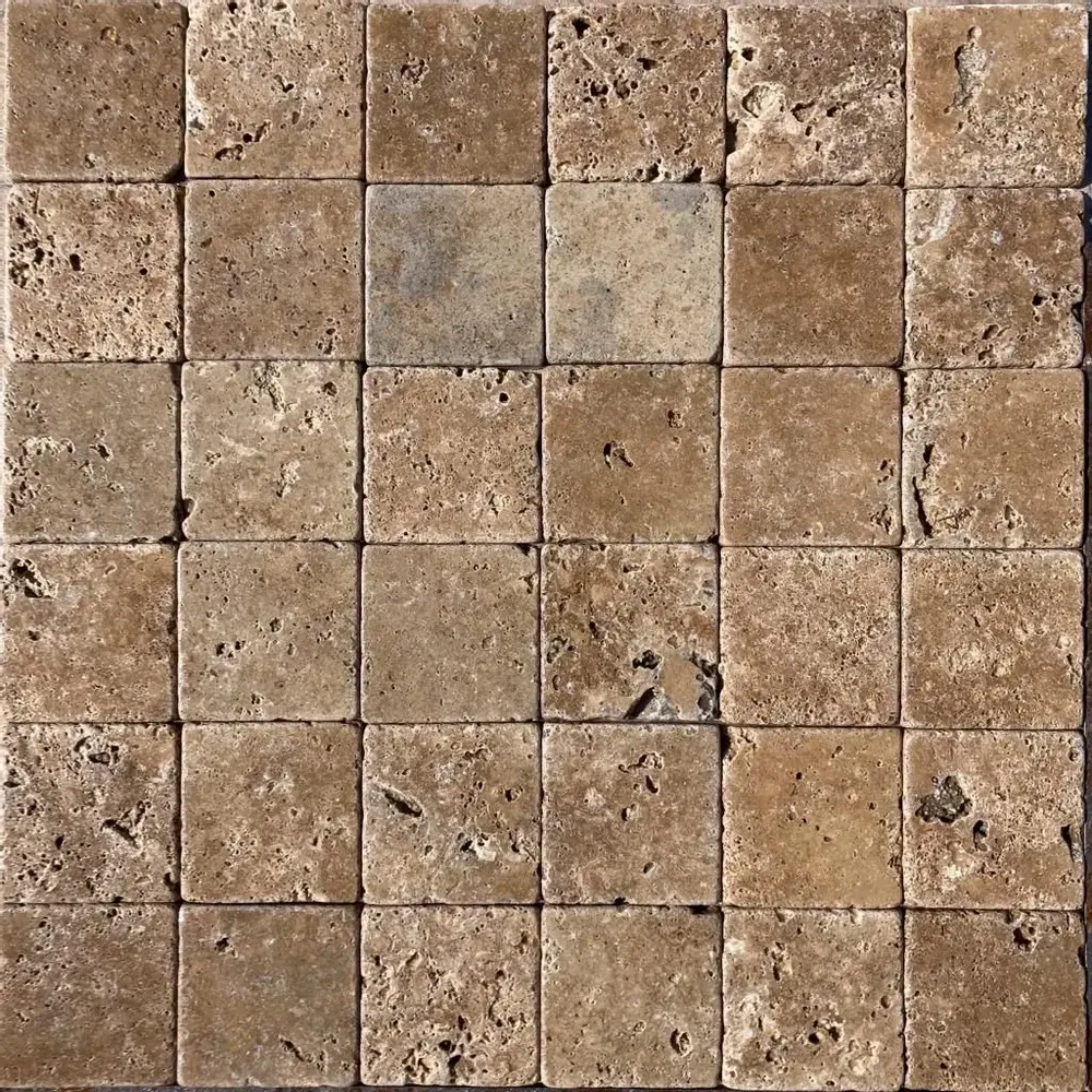 Terraces - 10x10 Tumbled Travertino Noce - Italian Antique Stone Floor & Wall - SENINI STONE  -NATURAL STONE MADE IN ITALY-