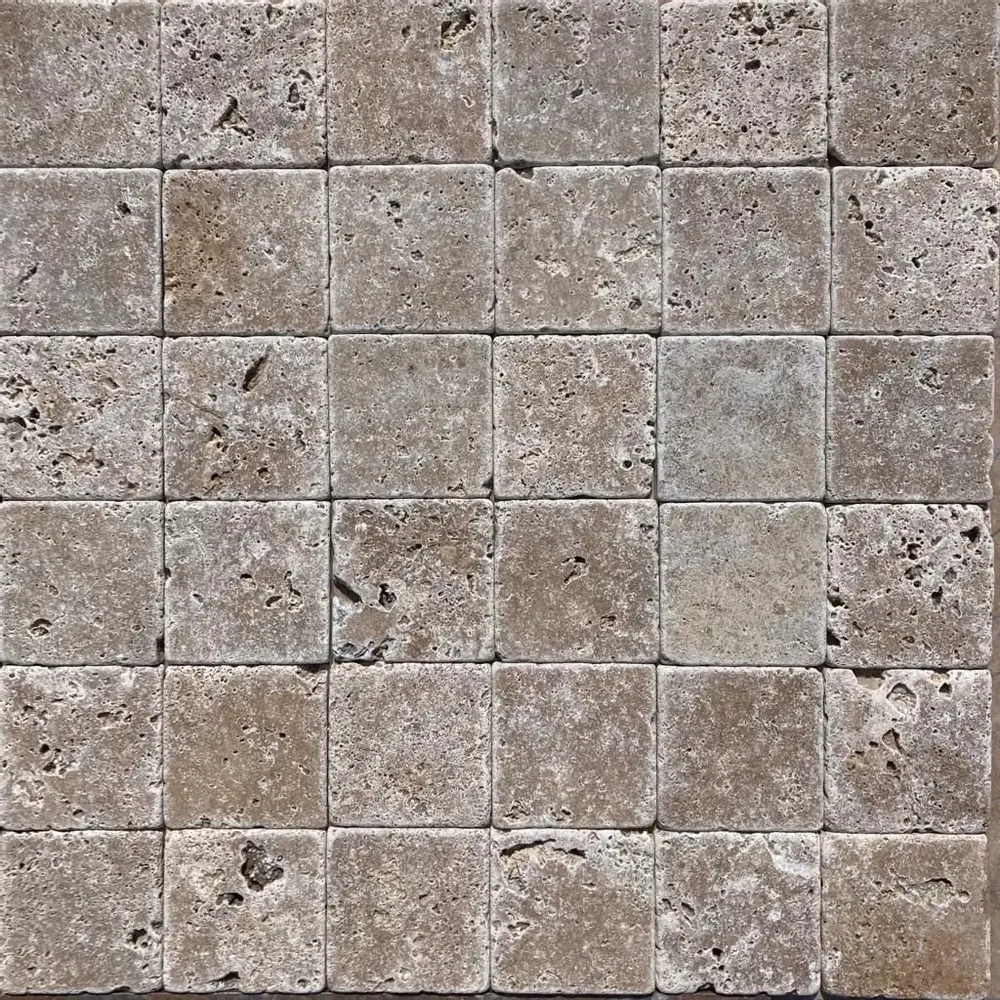 Terraces - 10x10 Tumbled Travertino Noce - Italian Antique Stone Floor & Wall - SENINI STONE  -NATURAL STONE MADE IN ITALY-