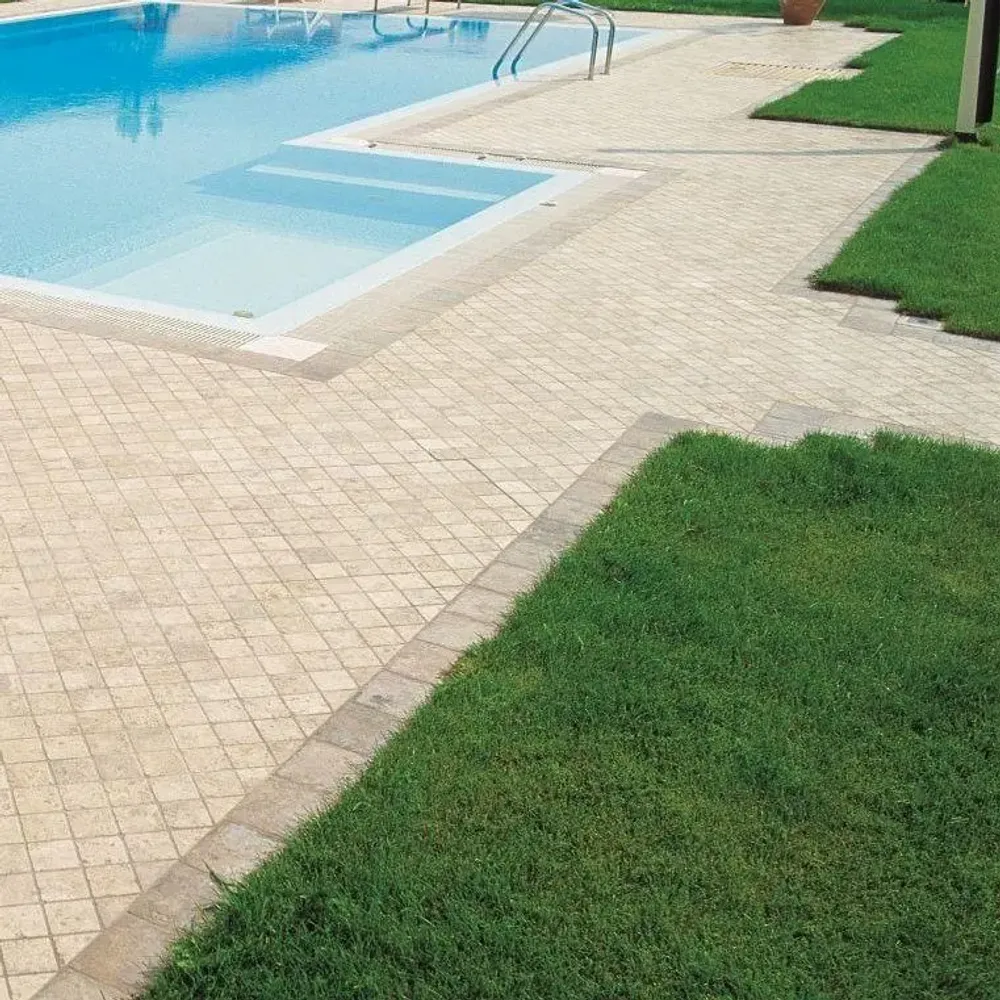 Terraces - 10x10 Tumbled Travertino Noce - Italian Antique Stone Floor & Wall - SENINI STONE  -NATURAL STONE MADE IN ITALY-