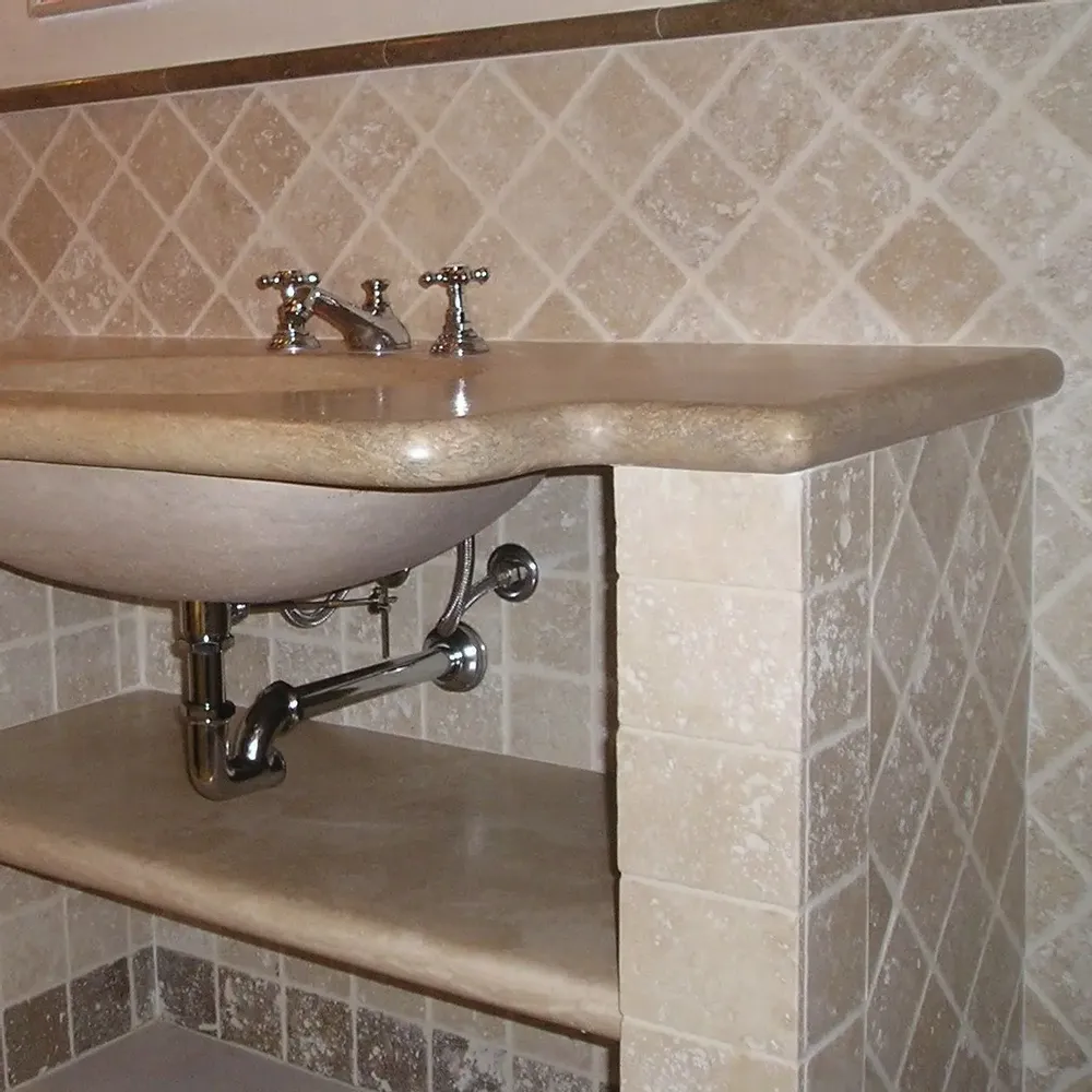 Terraces - 10x10 Tumbled Travertino Noce - Italian Antique Stone Floor & Wall - SENINI STONE  -NATURAL STONE MADE IN ITALY-