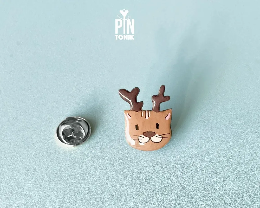 Broches - Pin en bois Chat aux bois de cerf - PINTONIK