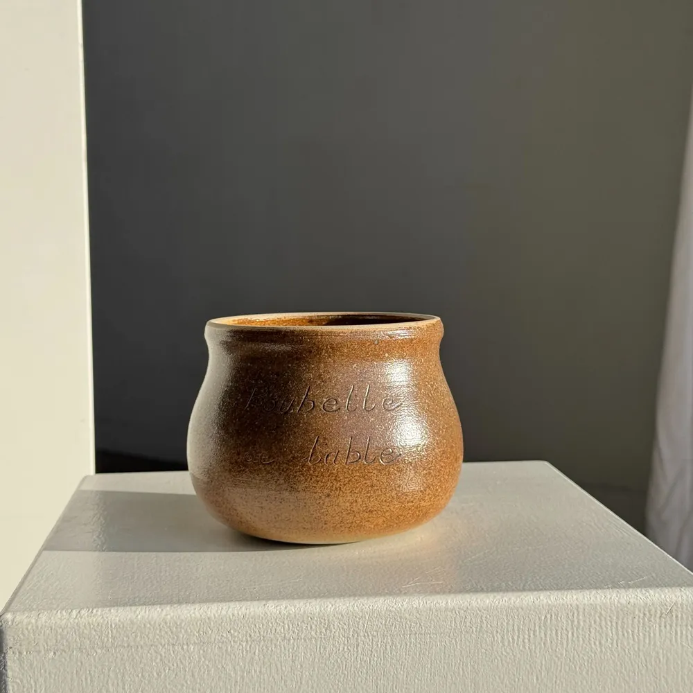Garbage cans - Small pot, vintage speckled brown stoneware table trash can H11 D13.5 - OFFICE OBJETS