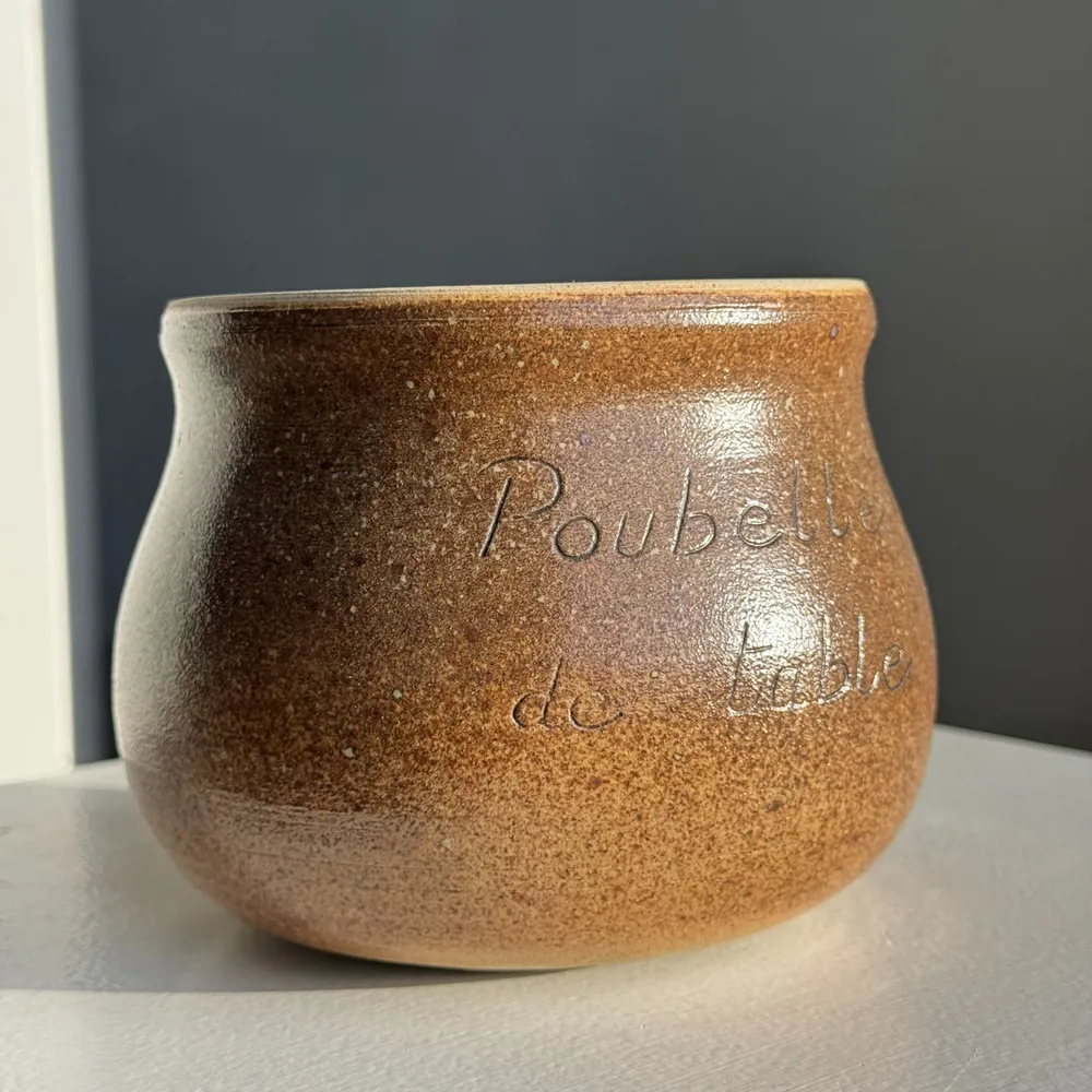 Garbage cans - Small pot, vintage speckled brown stoneware table trash can H11 D13.5 - OFFICE OBJETS