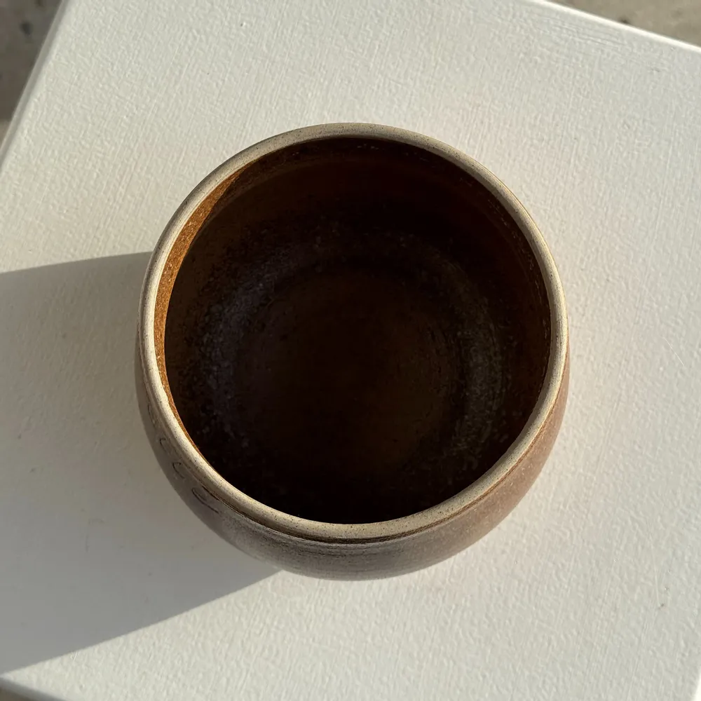 Garbage cans - Small pot, vintage speckled brown stoneware table trash can H11 D13.5 - OFFICE OBJETS