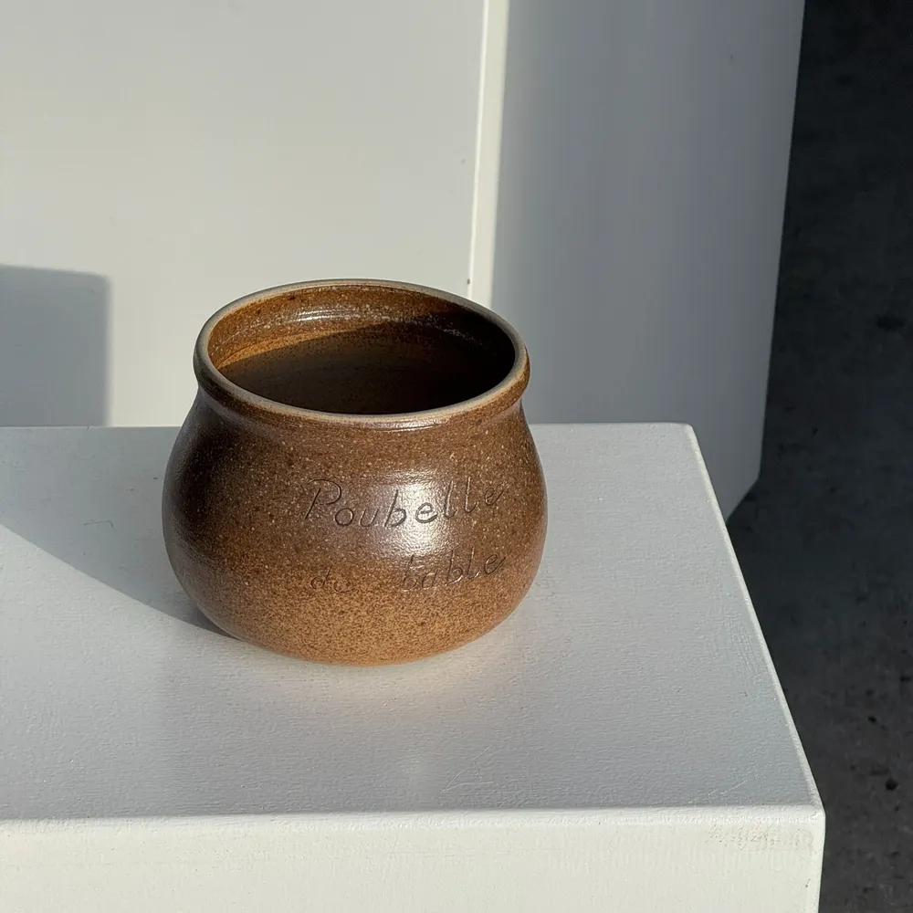 Garbage cans - Small pot, vintage speckled brown stoneware table trash can H11 D13.5 - OFFICE OBJETS