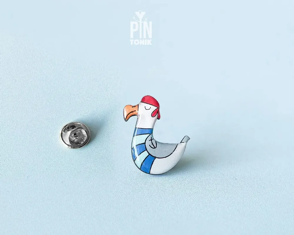 Brooches - Seagull Pirate Wooden Pin - PINTONIK