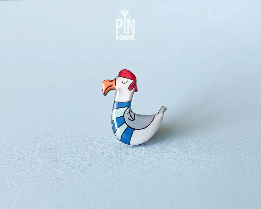Brooches - Seagull Pirate Wooden Pin - PINTONIK
