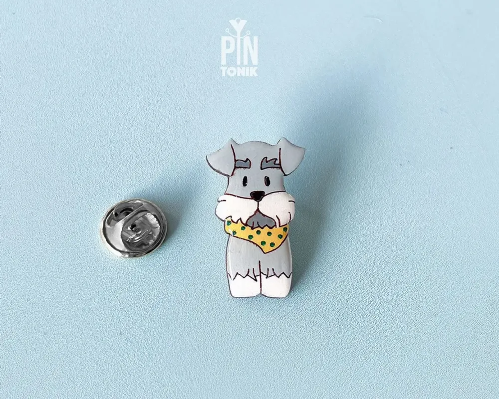 Brooches - Schnauzer Wooden Pin - PINTONIK