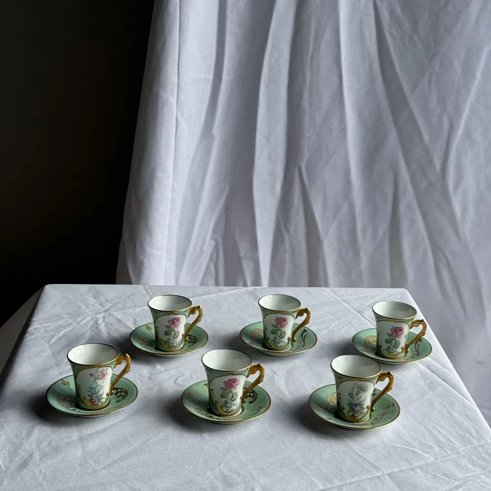 Mugs - Set of 6 turquoise cups and saucers in Couleuvre porcelain - OFFICE OBJETS