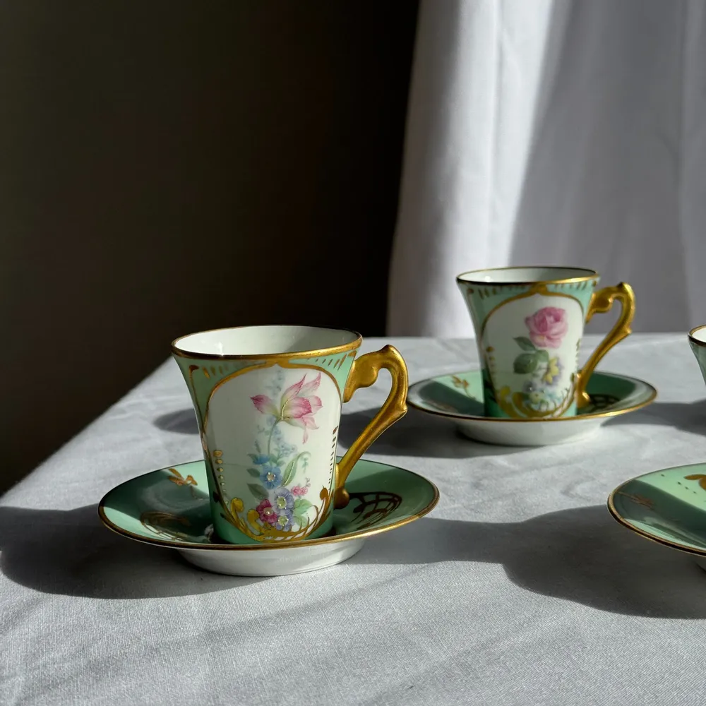 Mugs - Set of 6 turquoise cups and saucers in Couleuvre porcelain - OFFICE OBJETS