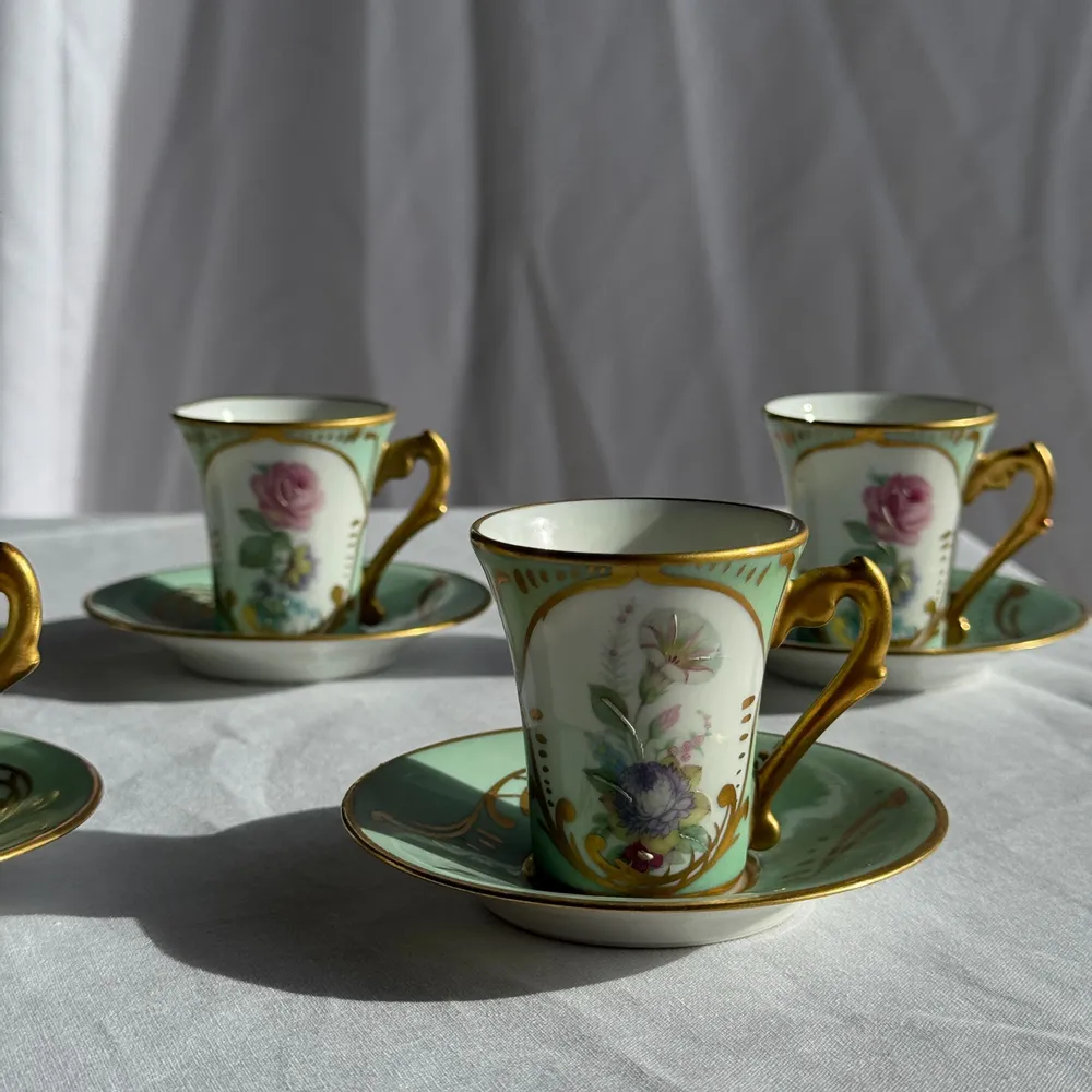 Mugs - Set of 6 turquoise cups and saucers in Couleuvre porcelain - OFFICE OBJETS