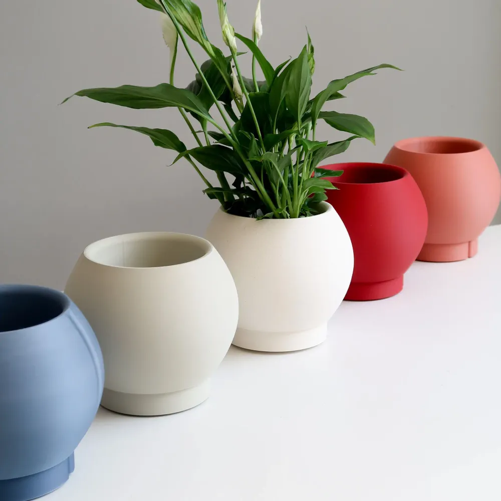 Floral decoration - INDOOR PLANTER WITH SAUCER  - ORBELLE OVAL - MENDELEK STUDIO