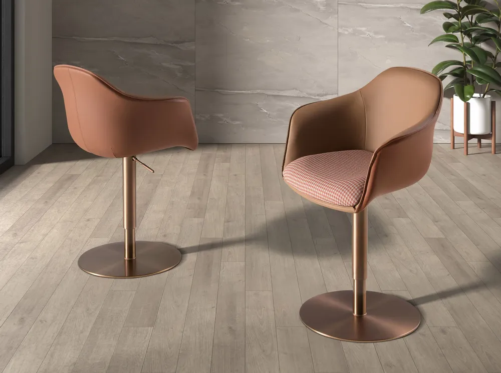 Chaises - Chaise pivotante tissu marron terracotta et beige et similicuir marron - ANGEL CERDÁ