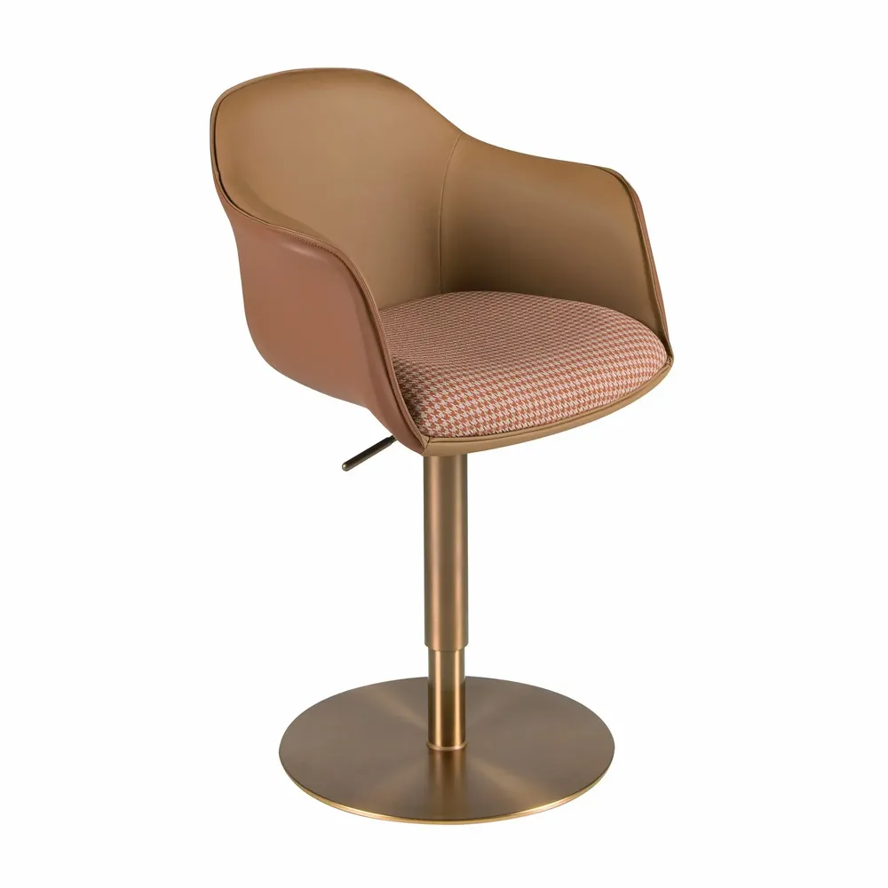 Chaises - Chaise pivotante tissu marron terracotta et beige et similicuir marron - ANGEL CERDÁ