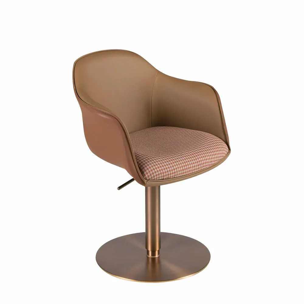 Chaises - Chaise pivotante tissu marron terracotta et beige et similicuir marron - ANGEL CERDÁ