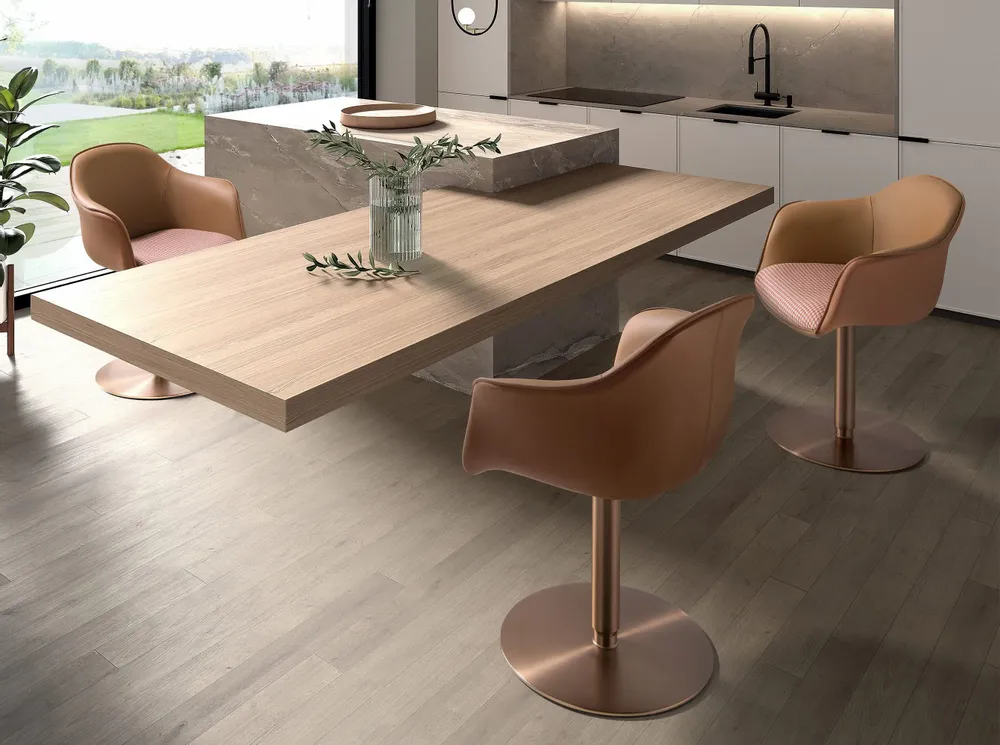 Chaises - Chaise pivotante tissu marron terracotta et beige et similicuir marron - ANGEL CERDÁ