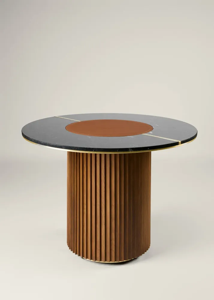 Dining Tables - The Shelby Table Wood + Marble + Brass + Leather - ARBORE BY CAREL WOODWORKS