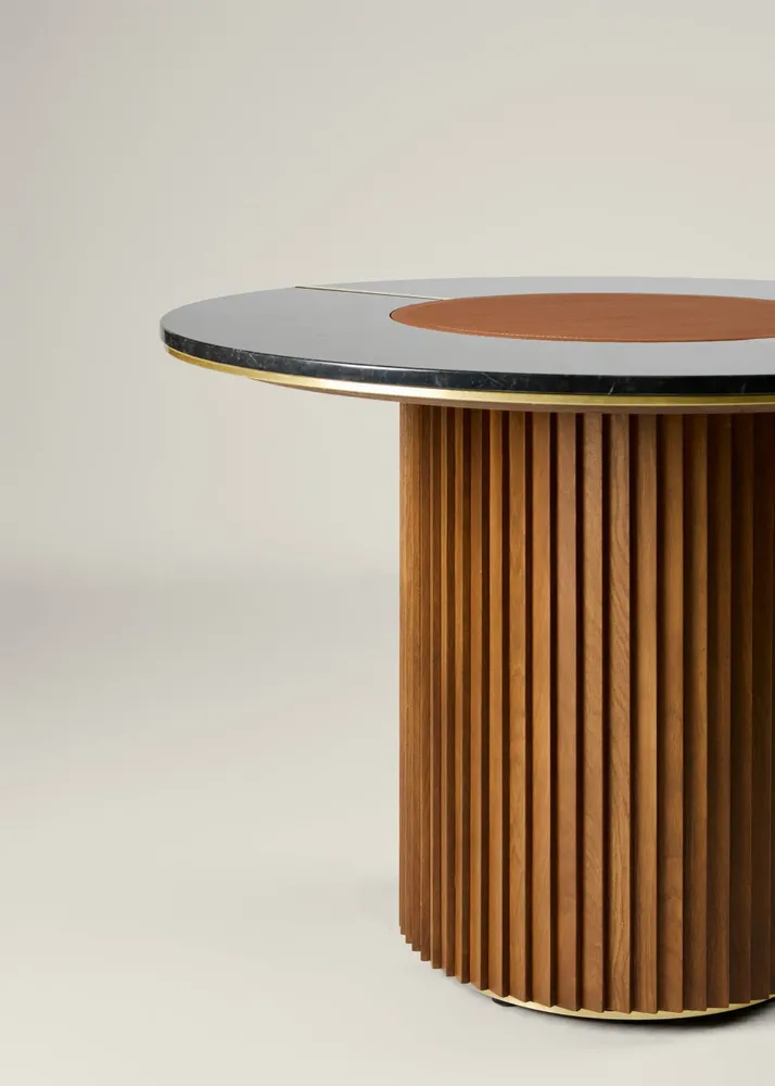 Dining Tables - The Shelby Table Wood + Marble + Brass + Leather - ARBORE BY CAREL WOODWORKS