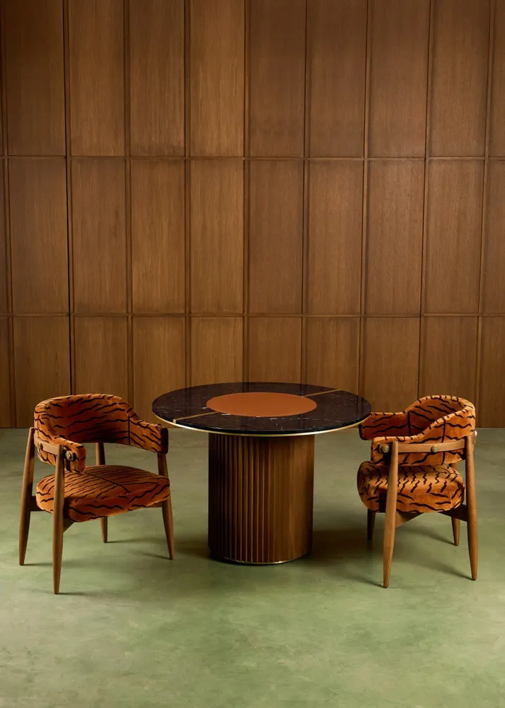 Dining Tables - The Shelby Table Wood + Marble + Brass + Leather - ARBORE BY CAREL WOODWORKS