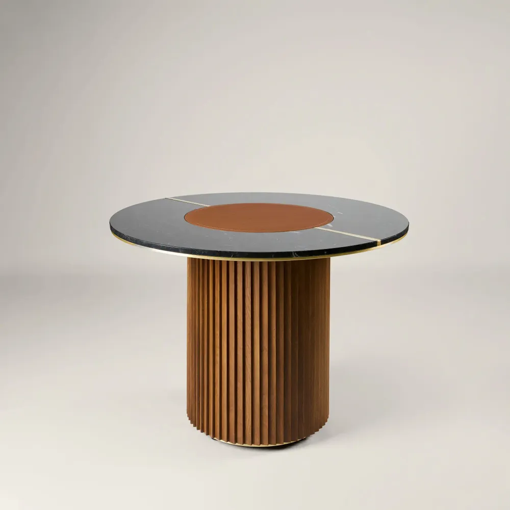 Dining Tables - The Shelby Table Wood + Marble + Brass + Leather - ARBORE BY CAREL WOODWORKS