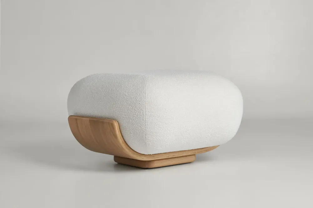 Ottomans - Cannoli Ottoman Bent Oak + Upholstery Natural (frame) + Custom Fabric - ARBORE BY CAREL WOODWORKS