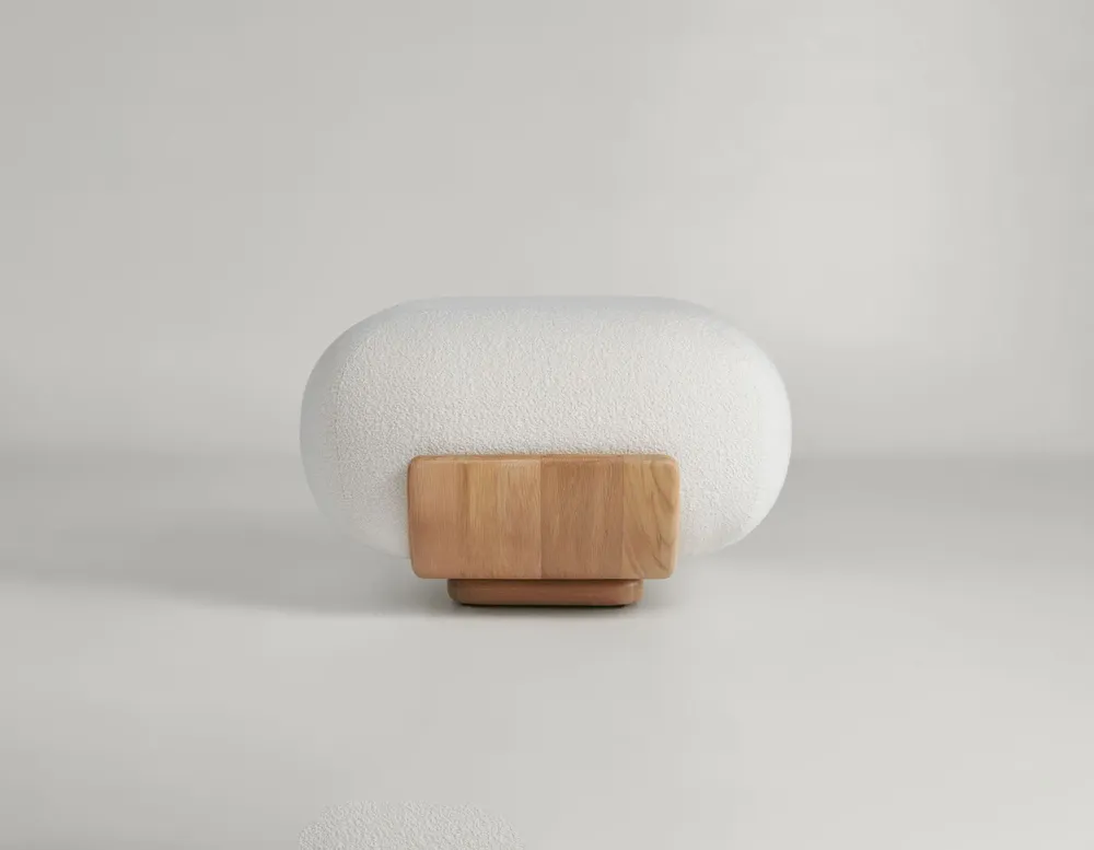 Ottomans - Cannoli Ottoman Bent Oak + Upholstery Natural (frame) + Custom Fabric - ARBORE BY CAREL WOODWORKS