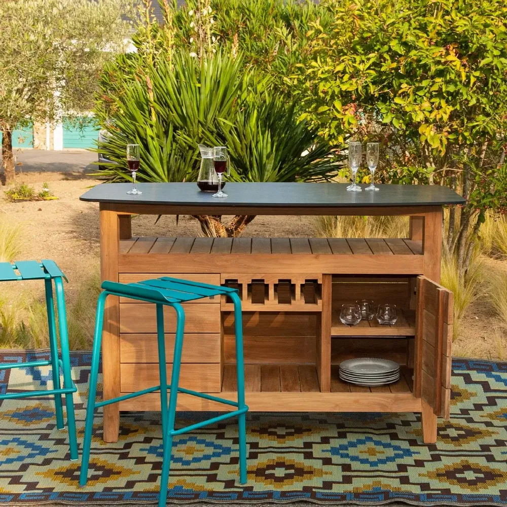 Tables Salle à Manger - Table de bar NAVY, teck et plateau compact en HPL. - EZEÏS