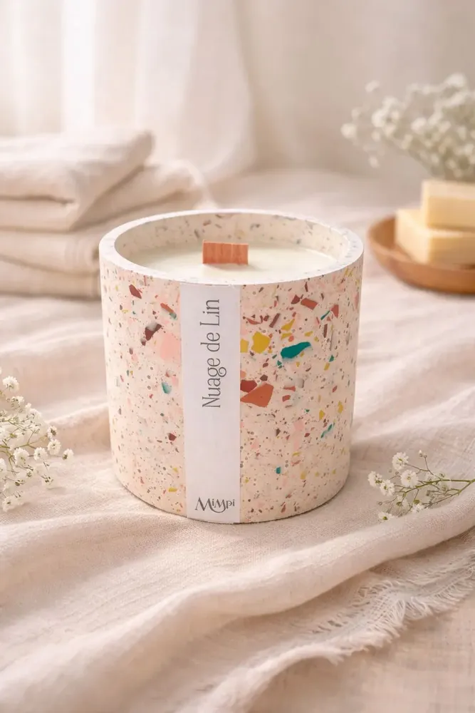 Candles - Terrazzo Candle — Linen Cloud - MIMPI