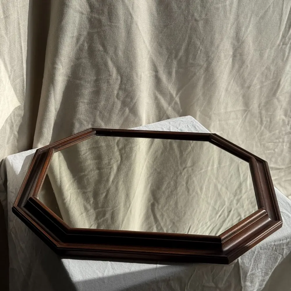 Mirrors - 58x48 vintage brown wood octagonal mirror - OFFICE OBJETS
