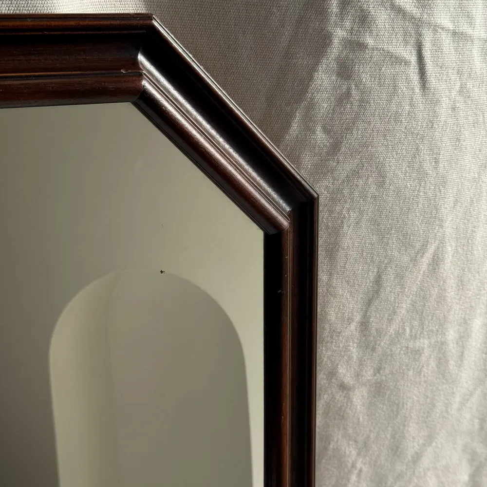Mirrors - 58x48 vintage brown wood octagonal mirror - OFFICE OBJETS