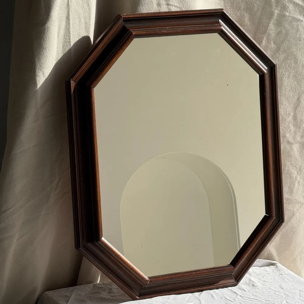 Mirrors - 58x48 vintage brown wood octagonal mirror - OFFICE OBJETS