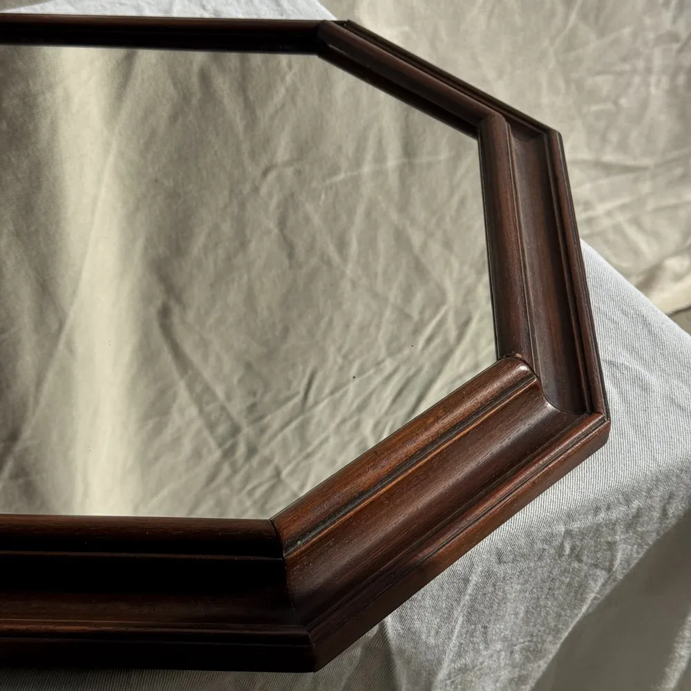 Mirrors - 58x48 vintage brown wood octagonal mirror - OFFICE OBJETS