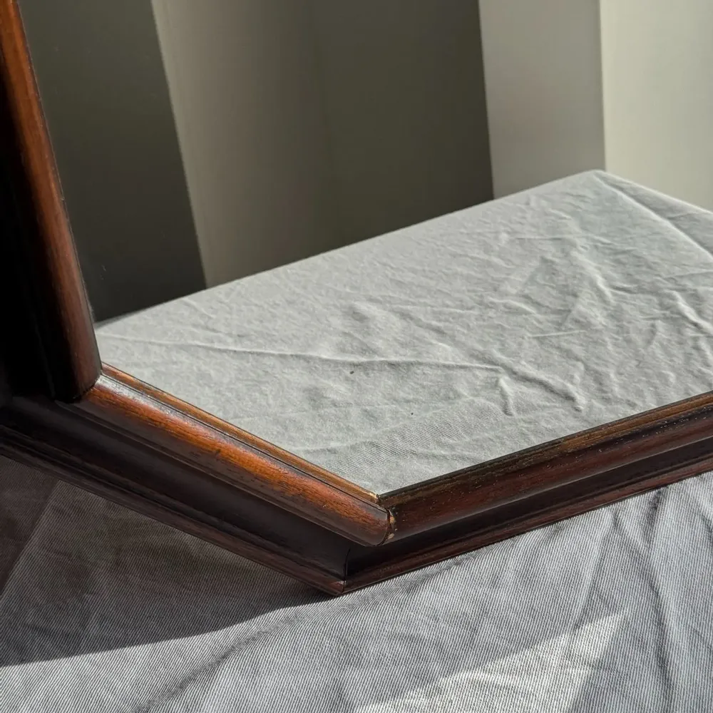 Mirrors - 58x48 vintage brown wood octagonal mirror - OFFICE OBJETS