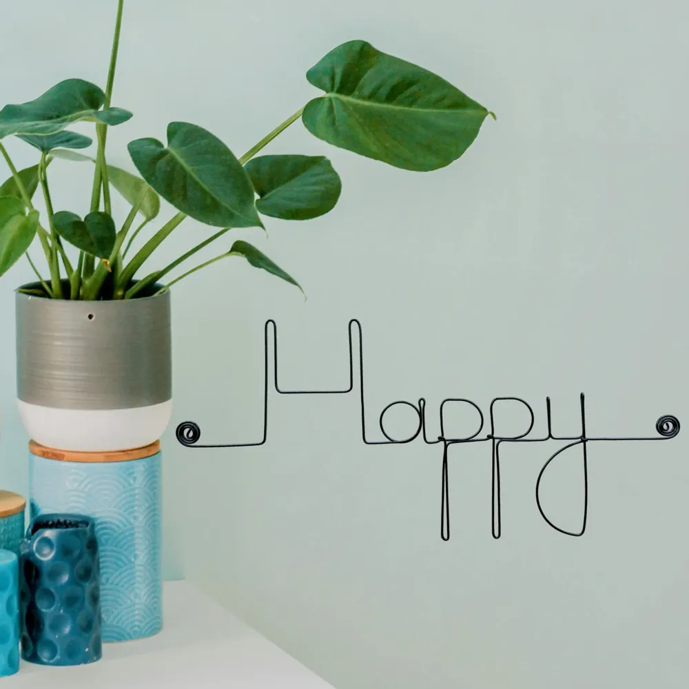 Other wall decoration - Wire Wall Decoration\" Happy\” - to pin - Wall Jewelry - BIJOUX DE MUR