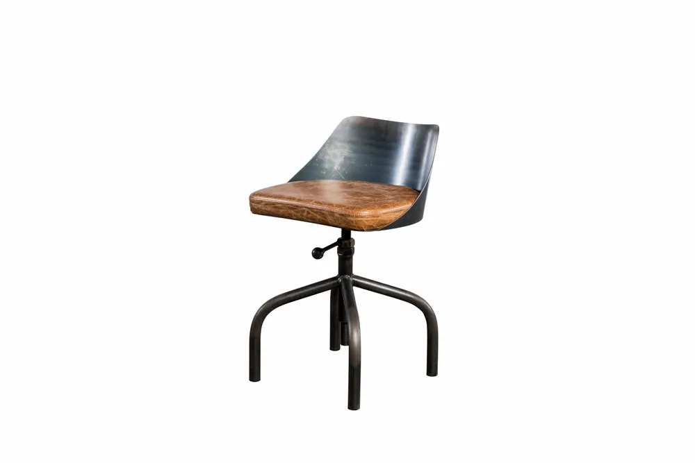 Desk chairs - Industrial Steel Chair with Leather Seat - STURDY-LEGS
