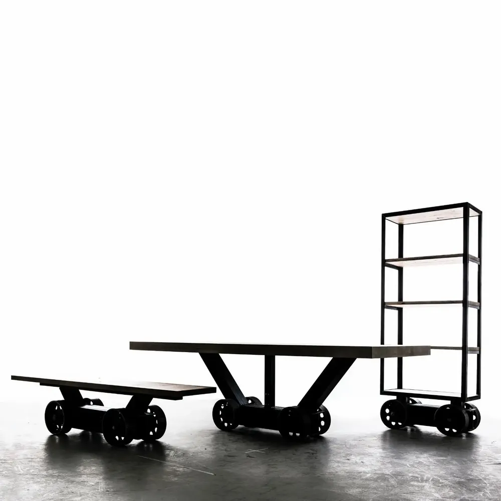 Office furniture and storage - Industrial Solid Wood Table with Steel Base SL-017 - STURDY-LEGS