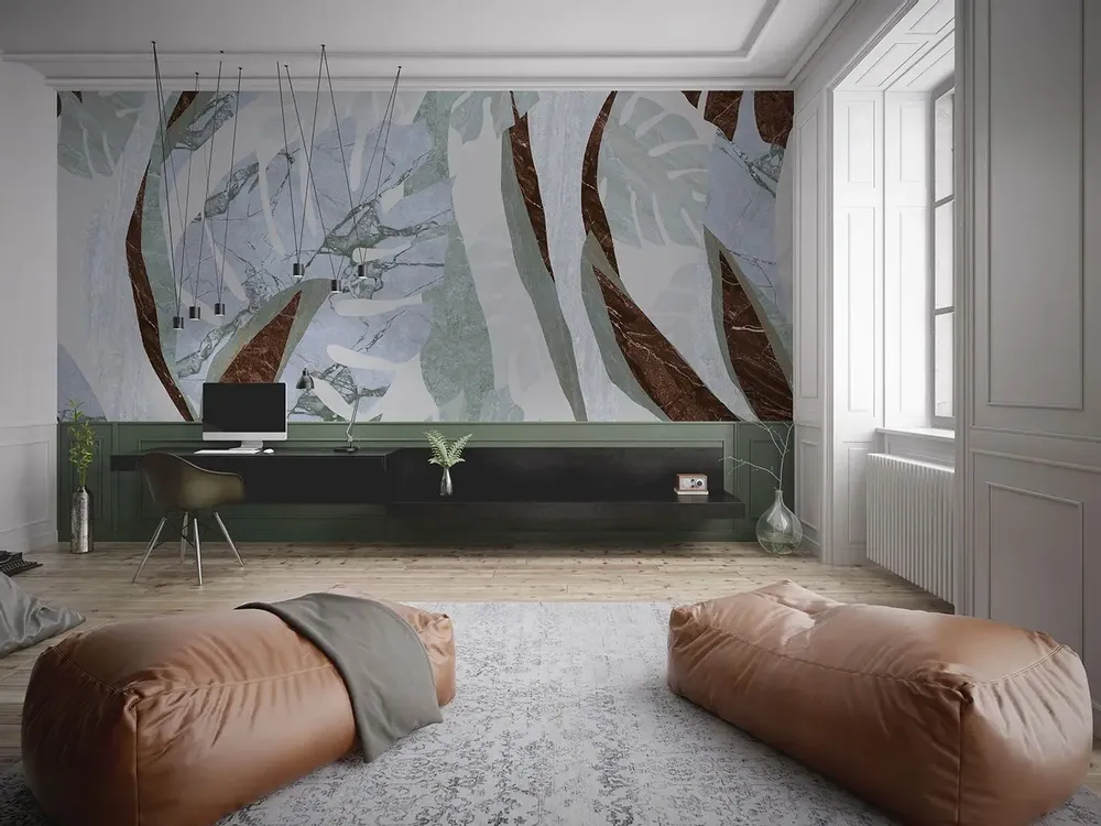 Tapisseries - Papier peint panoramique Luxuriance Bleu - Vert - LE PAPIERS DE NINON