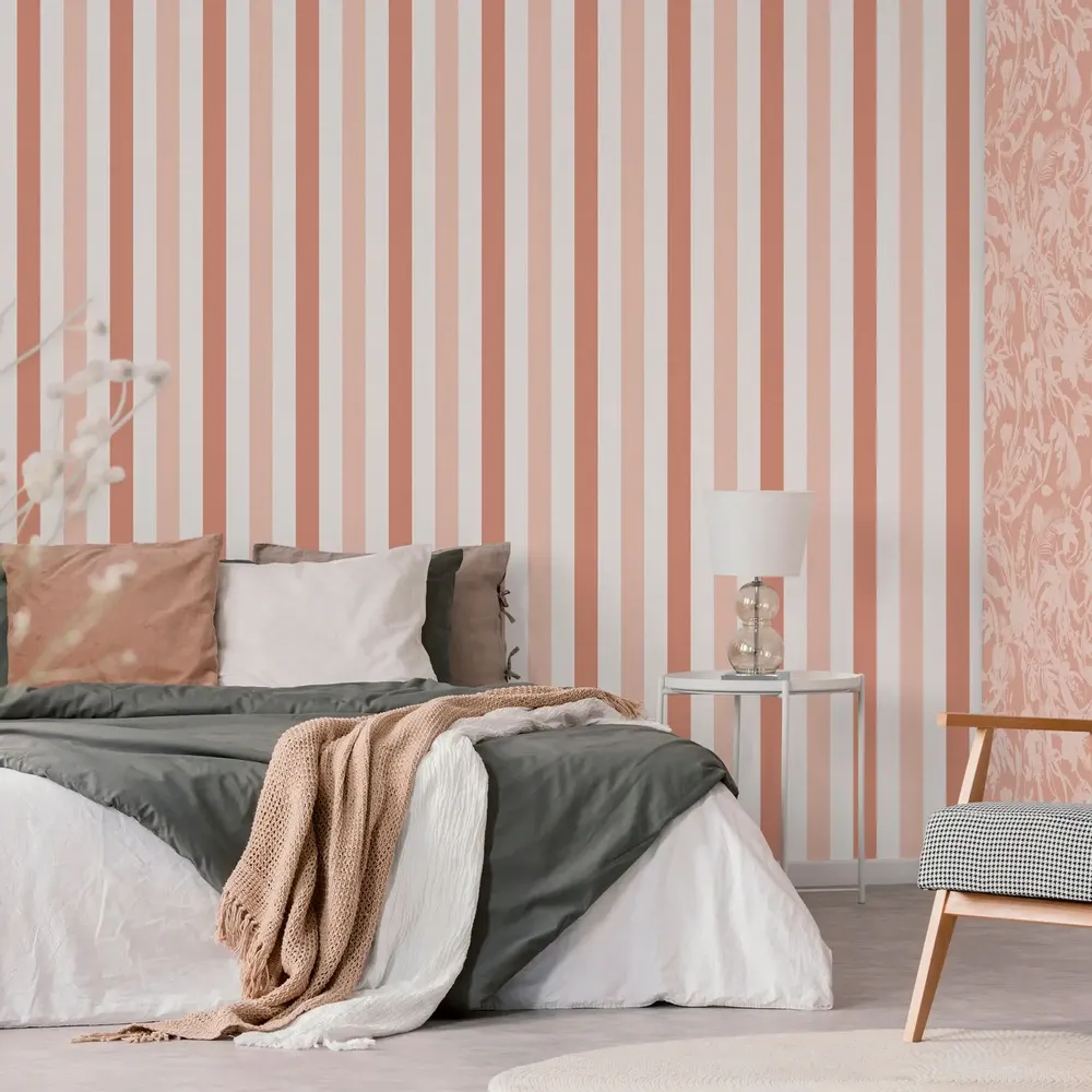 Tapisseries - Papier peint à Rayures Alternées - grès rouge - LE PAPIERS DE NINON