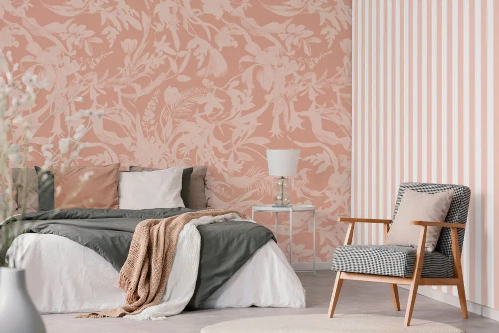 Tapestries - Panoramic Wallpaper Soft Stripes Red Sandstone - LE PAPIERS DE NINON