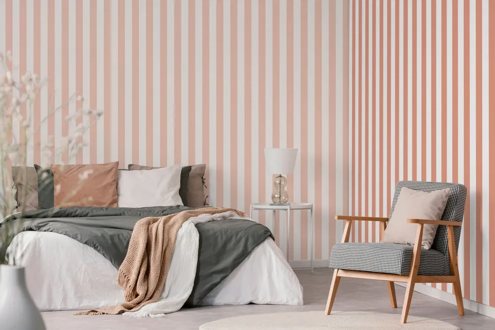 Tapestries - Panoramic Wallpaper Soft Stripes Red Sandstone - LE PAPIERS DE NINON