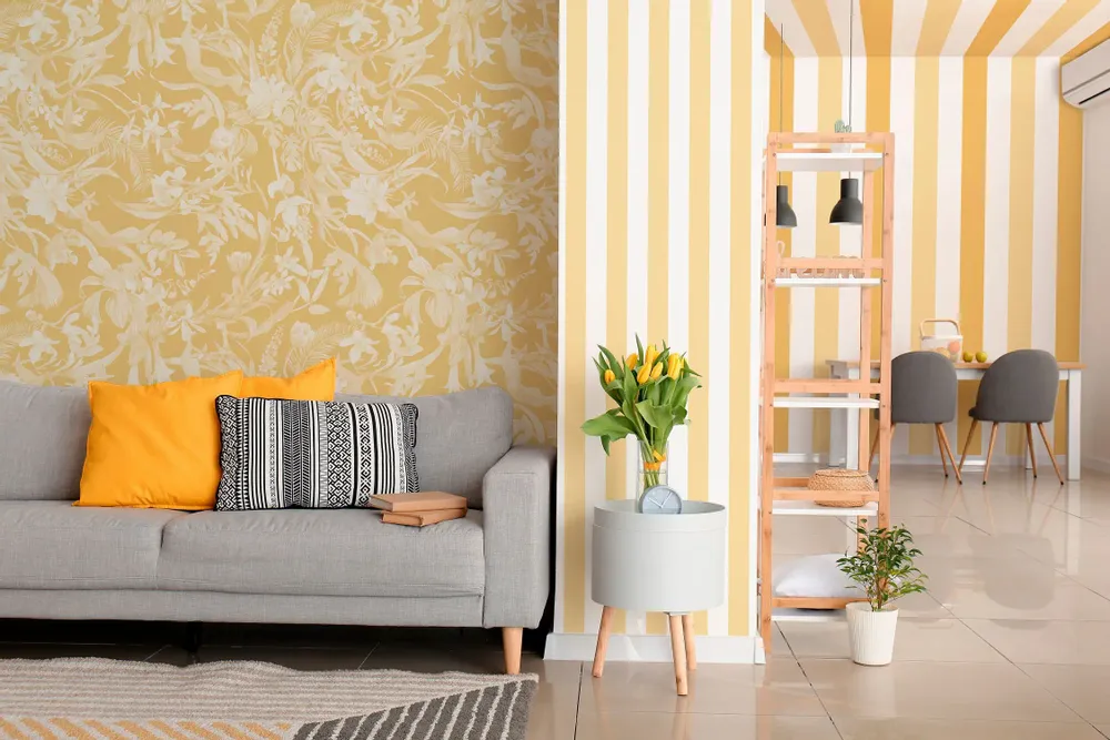 Tapestries - Soft Ochre Stripes Panoramic Wallpaper - LE PAPIERS DE NINON