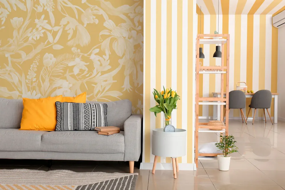 Tapestries - Soft Ochre Stripes Panoramic Wallpaper - LE PAPIERS DE NINON