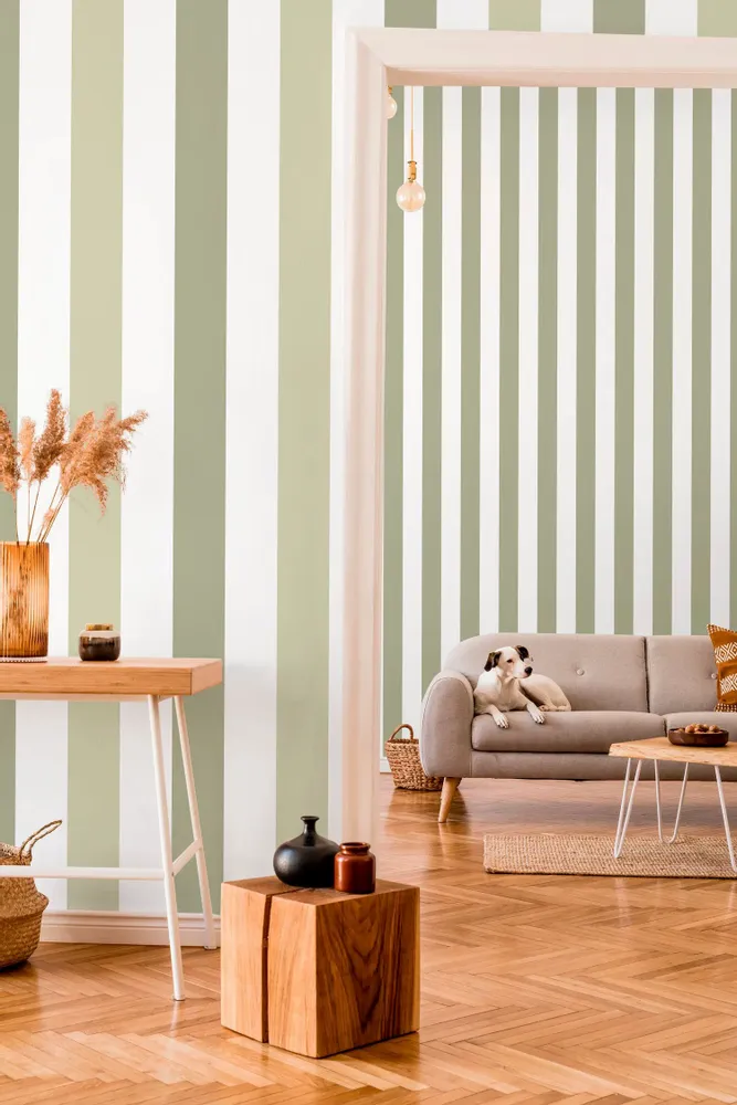 Tapisseries - Papier peint à Rayures Majestueuses - sauge - LE PAPIERS DE NINON