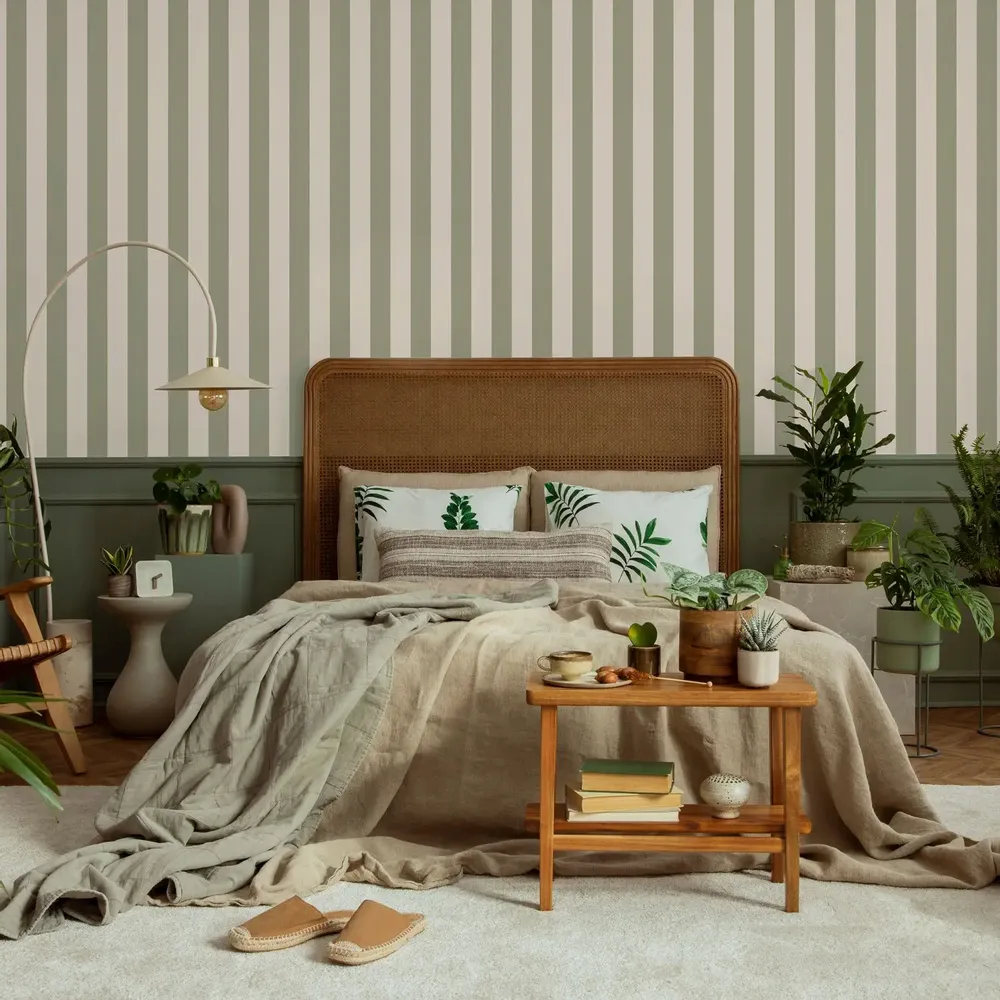 Tapestries - Duo Sage Striped Wallpaper - LE PAPIERS DE NINON