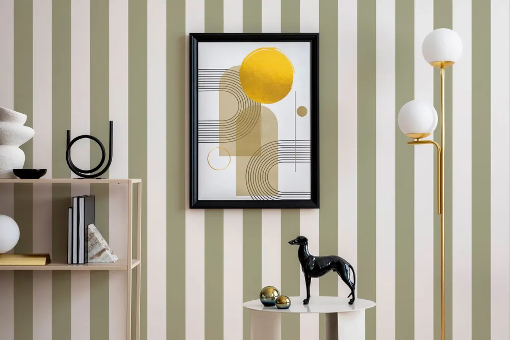 Tapestries - Panoramic wallpaper Harmony Stripes sage - LE PAPIERS DE NINON