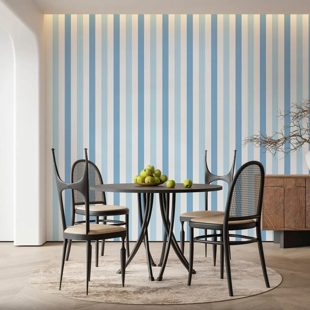 Tapestries - Alternating Blue Stripes Panoramic Wallpaper - LE PAPIERS DE NINON