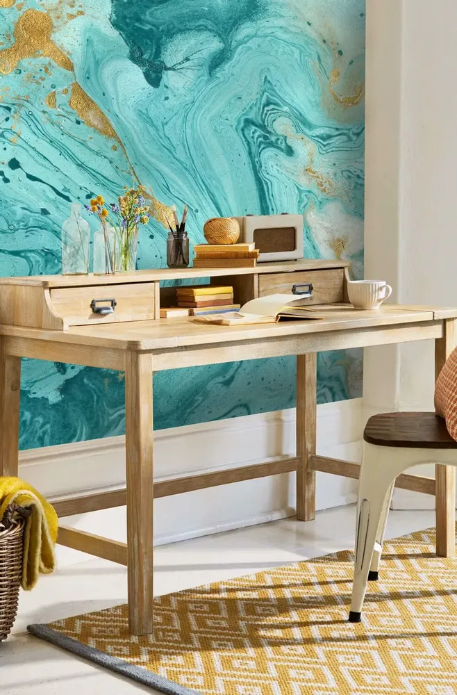 Tapisseries - Papier peint panoramique Turquoise Marble - LE PAPIERS DE NINON