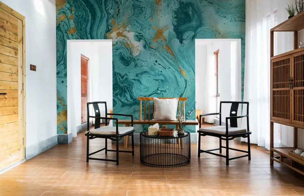 Tapisseries - Papier peint panoramique Turquoise Marble - LE PAPIERS DE NINON