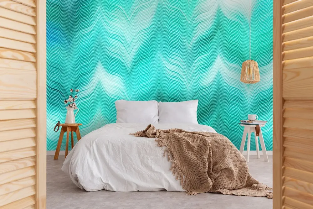 Tapisseries - Papier peint panoramique Emerald Blue Waves - LE PAPIERS DE NINON