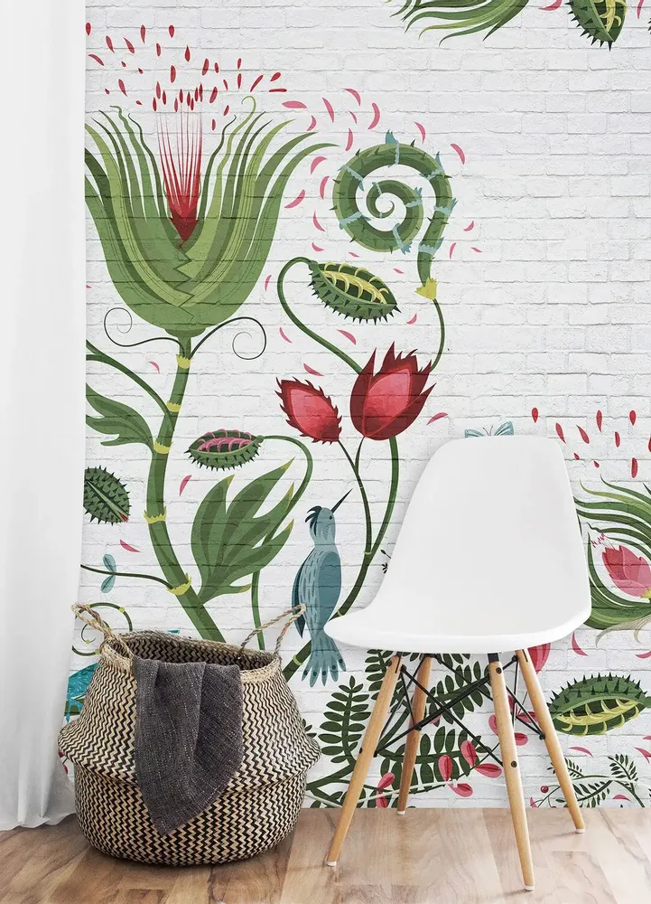 Tapestries - Panoramic Wallpaper Vegetal Bricks - LE PAPIERS DE NINON